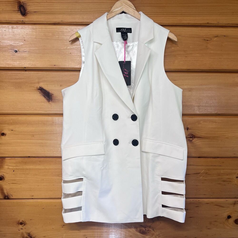 NWT XL  Midnight Velvet White Formal Casual Lined Collared Dress Sarah Vest